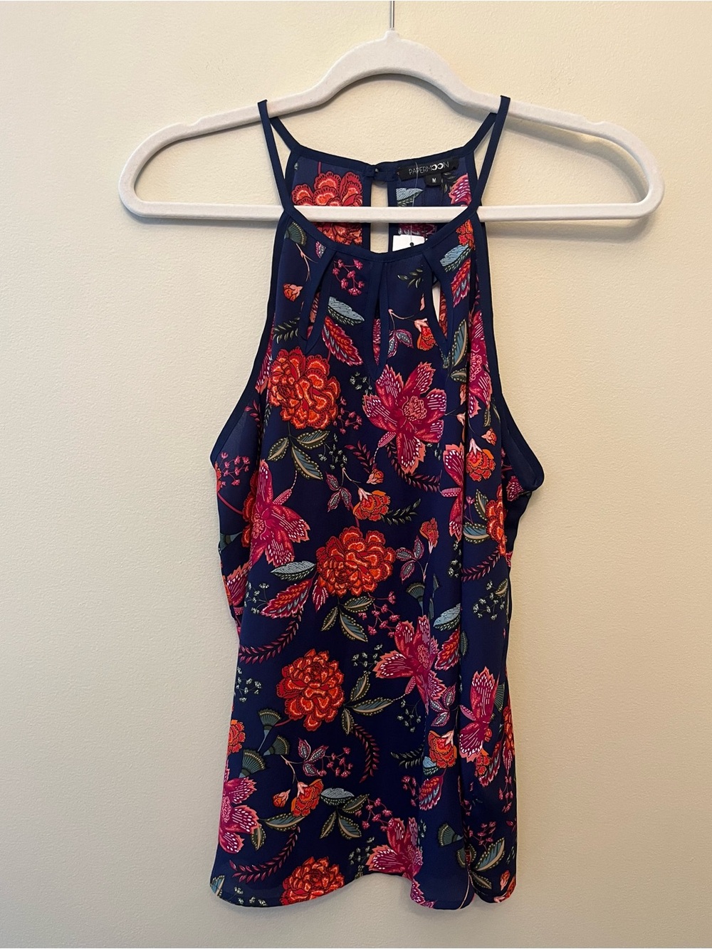 NWT Papermoon Walita Cutout Detail Floral Blouse Women's Size Medium Navy